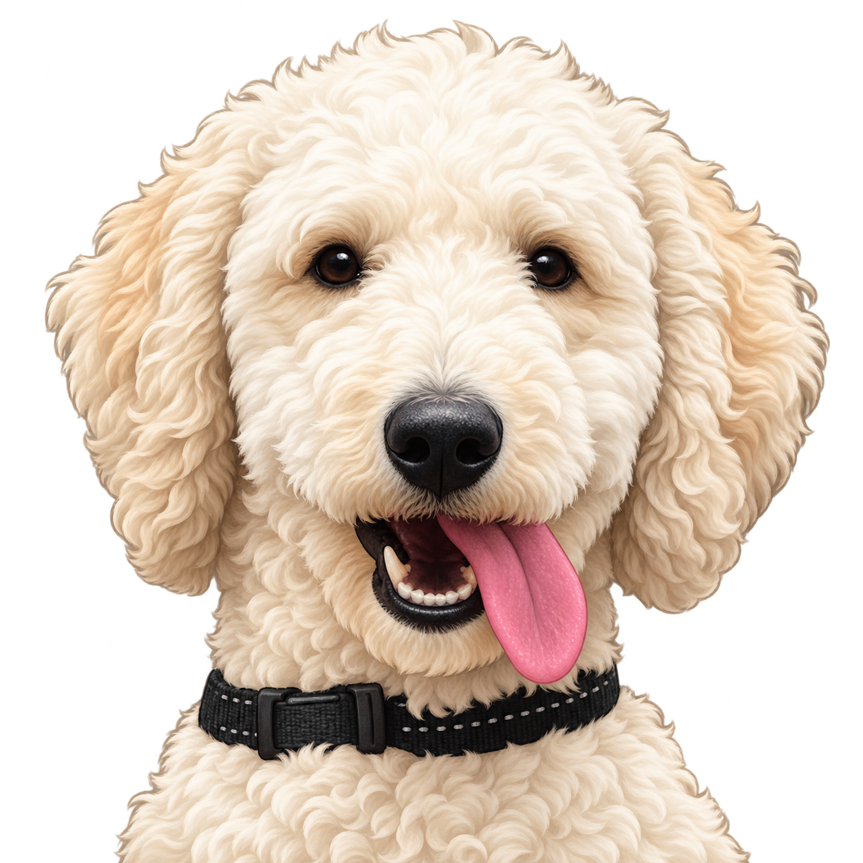 Mayla the Labradoodle sitting happily
